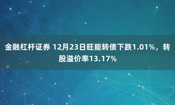 金融杠杆证券 12月23日旺能转债下跌1.01%，转股溢价率13.17%