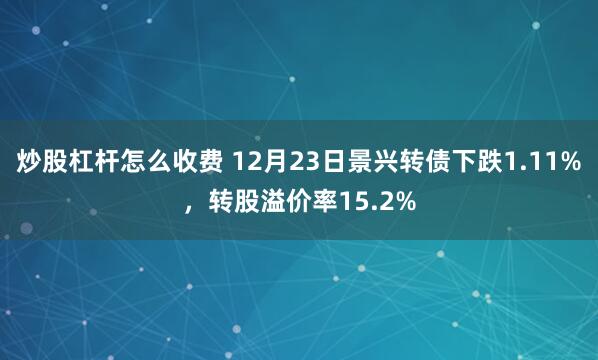 炒股杠杆怎么收费 12月23日景兴转债下跌1.11%，转股溢价率15.2%