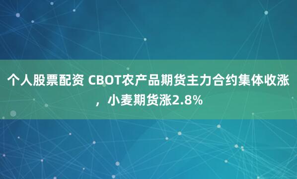 个人股票配资 CBOT农产品期货主力合约集体收涨，小麦期货涨2.8%