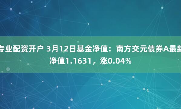 专业配资开户 3月12日基金净值：南方交元债券A最新净值1.1631，涨0.04%